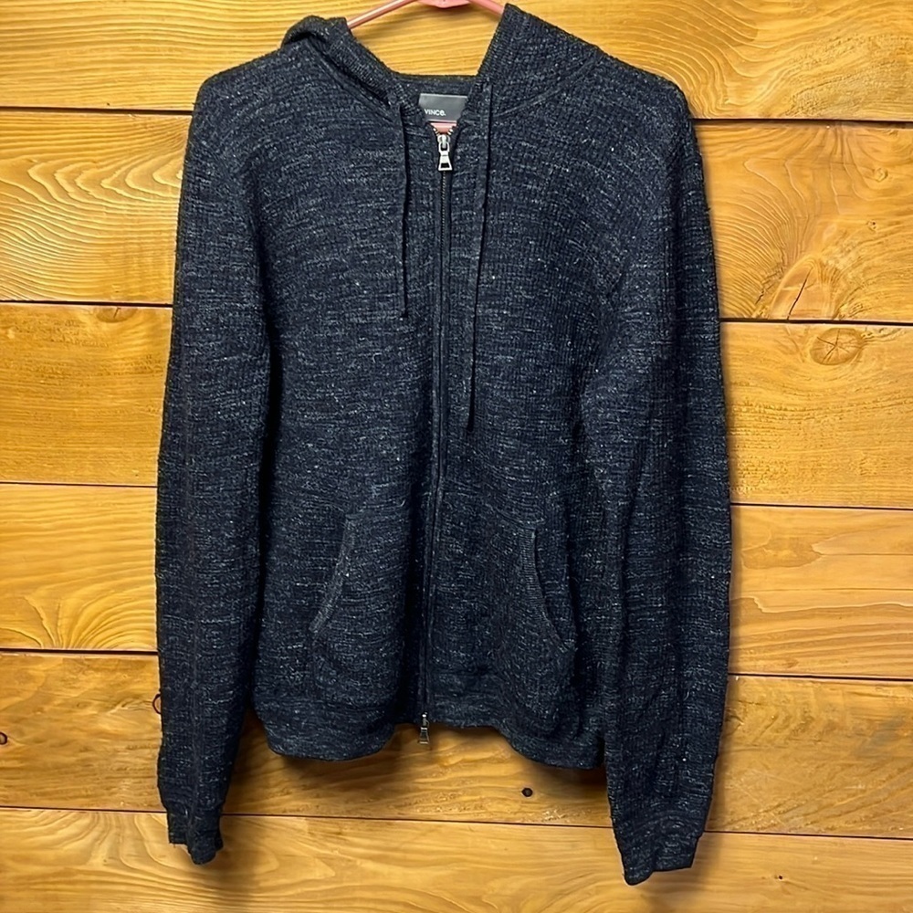 Women’s VINCE size medium hooded zip up Cardigan. DARK GRAY.